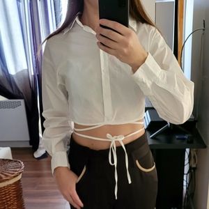 White Crop Shirt Lace-up Ribbed Dynamite XXS Never Worn